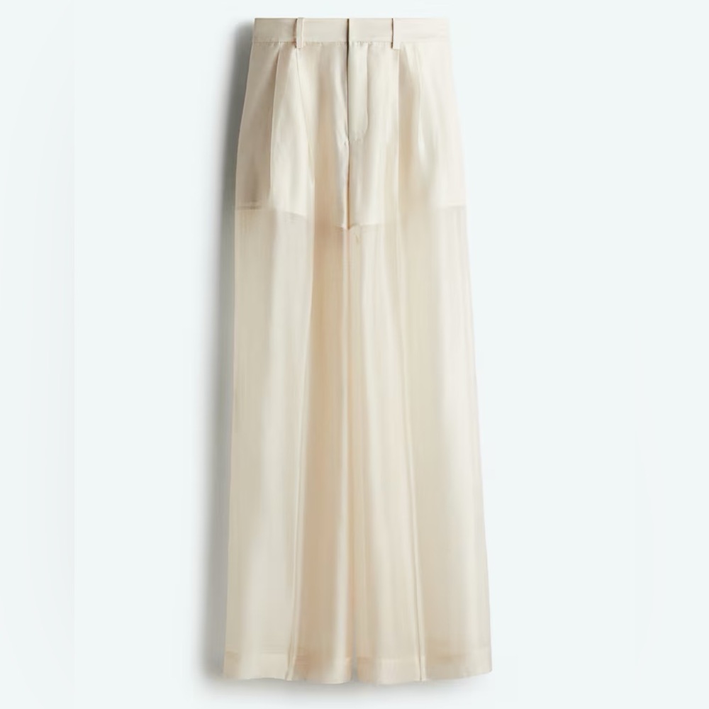 SOLD! 💥H&M Cream organza / sheer Wide-Leg Pants with High-Waist Design.
